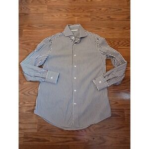 Suitsupply Men Brown White Striped Cotton Spread Collar Dress Shirt Monogram SMR